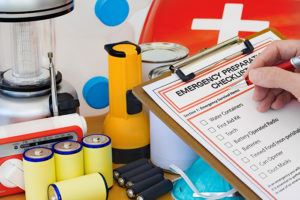 Person doing a checklist of emergency supplies kit